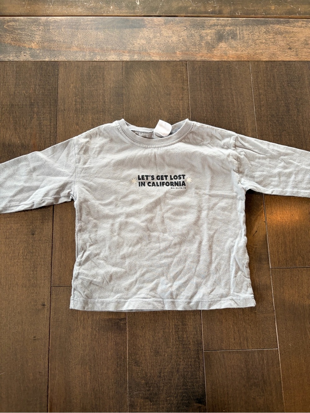 Zara Kids Light Gray Long-Sleeve Tee with 'Let's Get Lost in California' Graphic